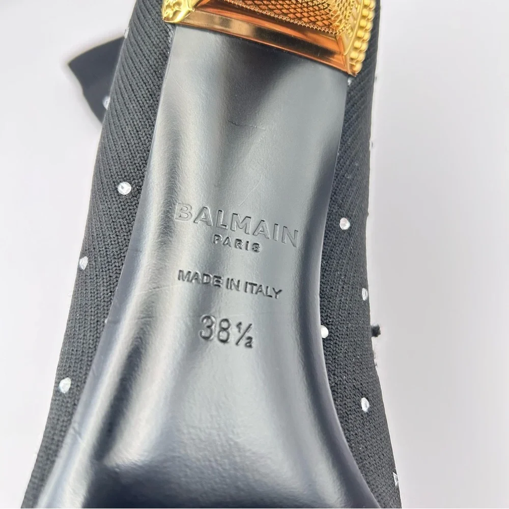 Balmain Black and Gold Moneta Rhinestone Knit Ankle Boots - Picture 2 of 11